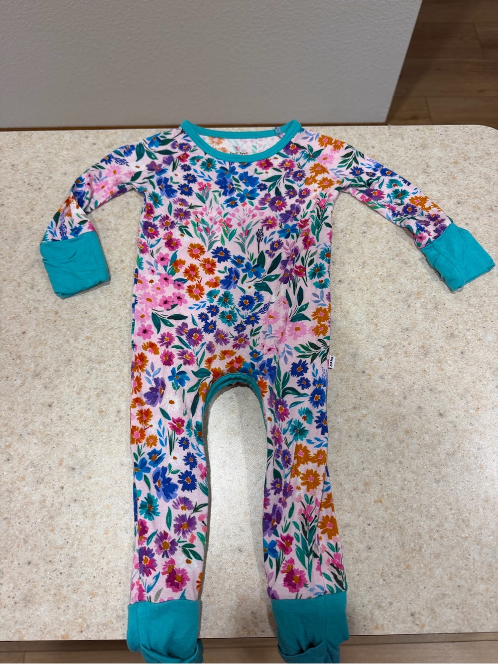 Little Sleepies Floral Footed One-Piece with Teal Trim